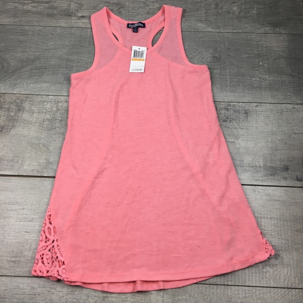 FRESHMAN 1966 Juniors Pink Lace-Trim Tank Top S